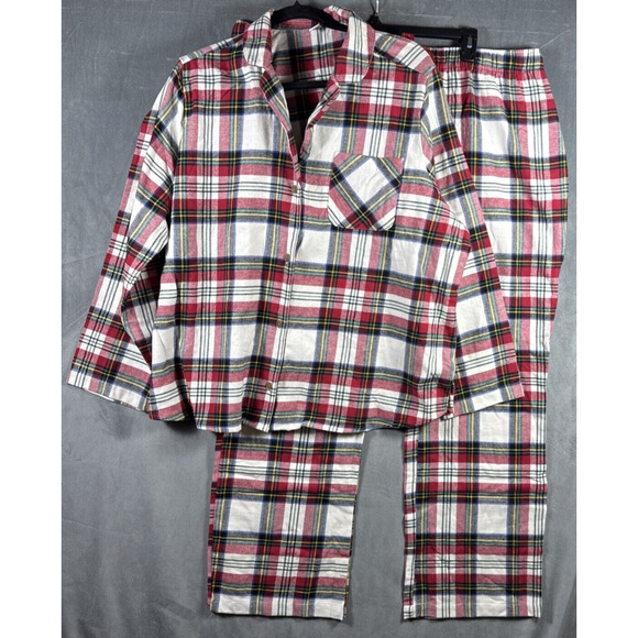 Old Navy NWT Red Cream Tartan Plaid Cotton Flannel Pajama Set Sz 2X Cozy - Picture 1 of 7